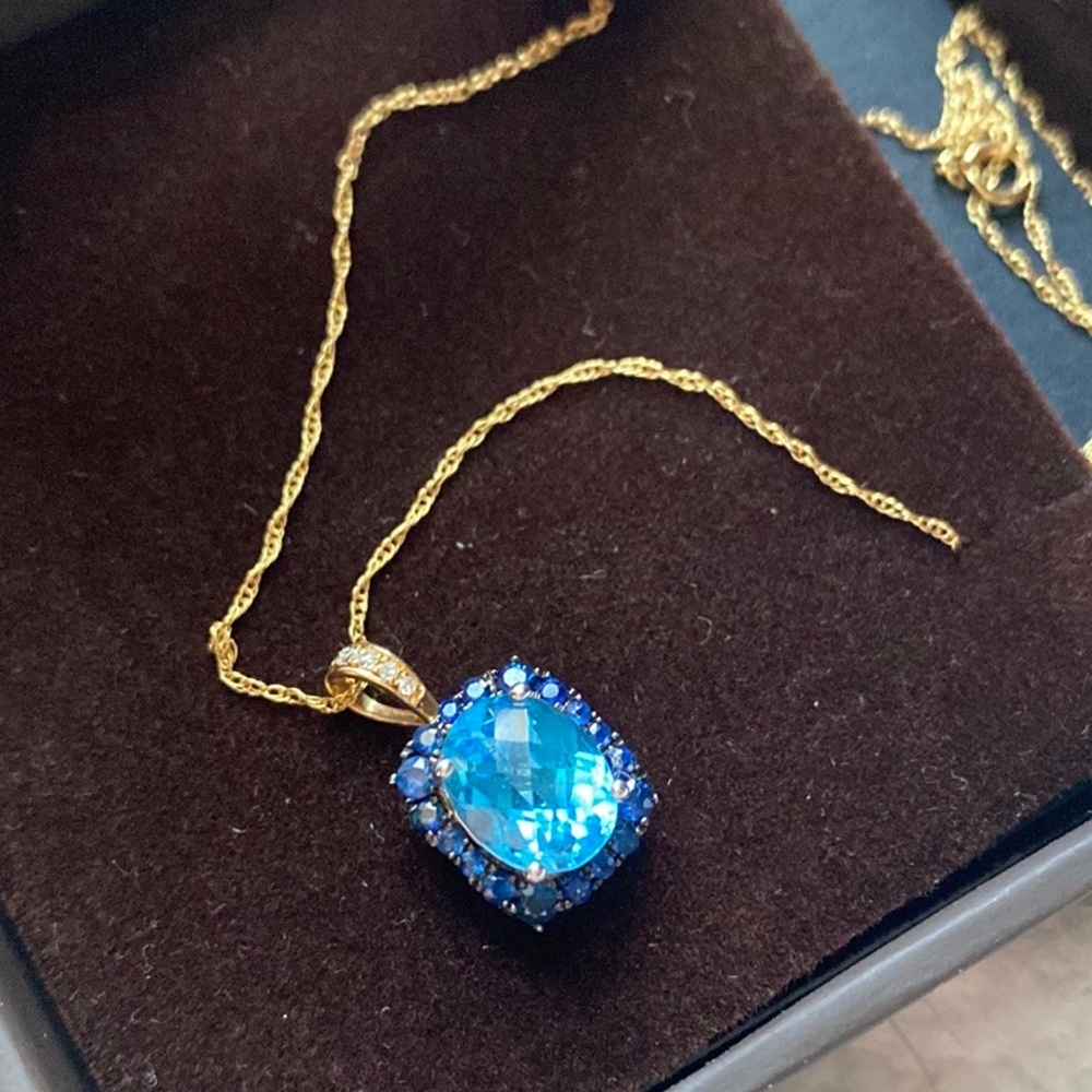 Lali Blue Topaz & Diamond 14K Gold Pendant Necklace